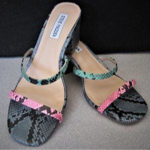 STEVE MADDEN Issy Slip On Slide; Blue/Green/Pink